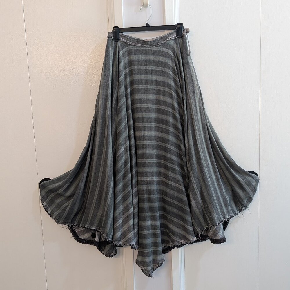 Vintage Free People Black & Blue Plaid Full Circle Skirt Size 4